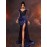 [Navy Blue Evening Gown] Women's Elegant Navy Blue Evening Gown with Sequin Embellishments - V-Neck Long Sleeve Mermaid Party Dress, High Slit & Train, Floor-Length Formal Gala Wedding Prom Dress, Hand Washable Luxury Partywear
