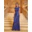 Elegant Avine Round Neck Sequin Mermaid Dress with Floral Sequins - Blue & Golden, Perfect for Weddings, Galas, and Graduations