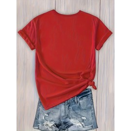 1pc Gradient Three-Stripe TOMMY Printed Women'S Summer Casual Sports T-Shirt Pullover Made of Comfortable And Smooth Polyester And Spandex Short-Sleeve Top.