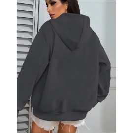 [Plus Size NY Hoodie] Plus Size Women's Light Pink NY Print Hoodie | Comfortable Long Sleeve Zip-Up with Drawstrings, Machine Washable 100% Polyester, Casual Sporty Style