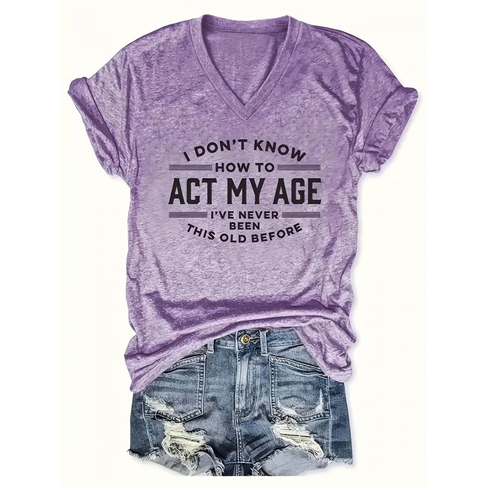 [Purple, Casual T-Shirt] Light Purple Relaxed Fit Women's Casual V-Neck Short Sleeve T-Shirt | Bold 