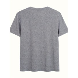 Women'S Casual V-Neck T-Shirt with Alphabet Print, Polyester 60%, Rayon 35%, Spandex 5%, Medium Stretch Knit Fabric, Regular Length, for Spring/Summer/Fall - 180g/m²