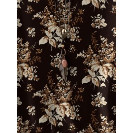 Plus Size, Oriented Plus Size Retro Multicolor Floral Print T-Shirt with Round Neck, Casual Spring/Summer Short Sleeve Top for Women - No Accessories Included