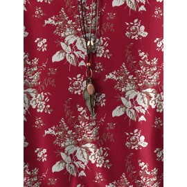 Plus Size, Oriented Plus Size Retro Multicolor Floral Print T-Shirt with Round Neck, Casual Spring/Summer Short Sleeve Top for Women - No Accessories Included