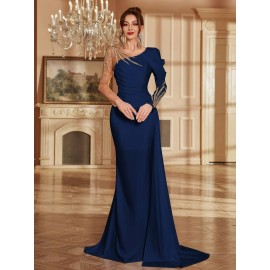 Women's Formal Evening gown - V-Neck Long Formal dress with Zipper back, Elegant Mermaid Party, Wedding, State Gala - Machine Washable Formal Attire in Bright Pink