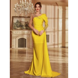 Women's Formal Evening gown - V-Neck Long Formal dress with Zipper back, Elegant Mermaid Party, Wedding, State Gala - Machine Washable Formal Attire in Bright Pink