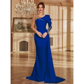 Women's Formal Evening gown - V-Neck Long Formal dress with Zipper back, Elegant Mermaid Party, Wedding, State Gala - Machine Washable Formal Attire in Bright Pink